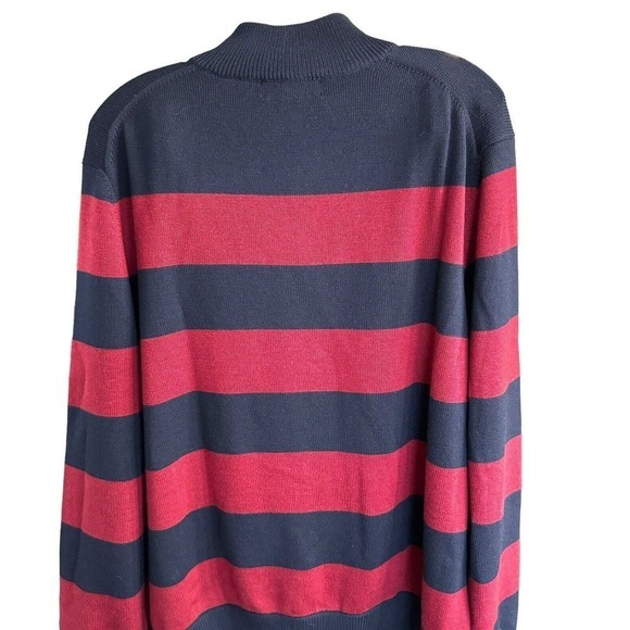 BROOKS BROTHERS Mens 100% Merino Wool 1/4 Zip Blue Red Stripe Sweater Sz XL - Picture 4 of 6